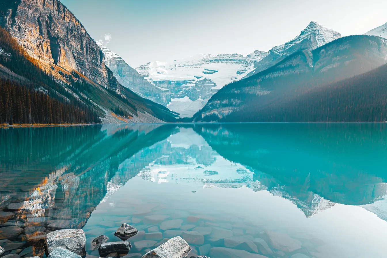 Lake Louise in Banff National Park — turquoise glacial water reflecting Victoria Glacier and surrounding Rocky Mountain peaks