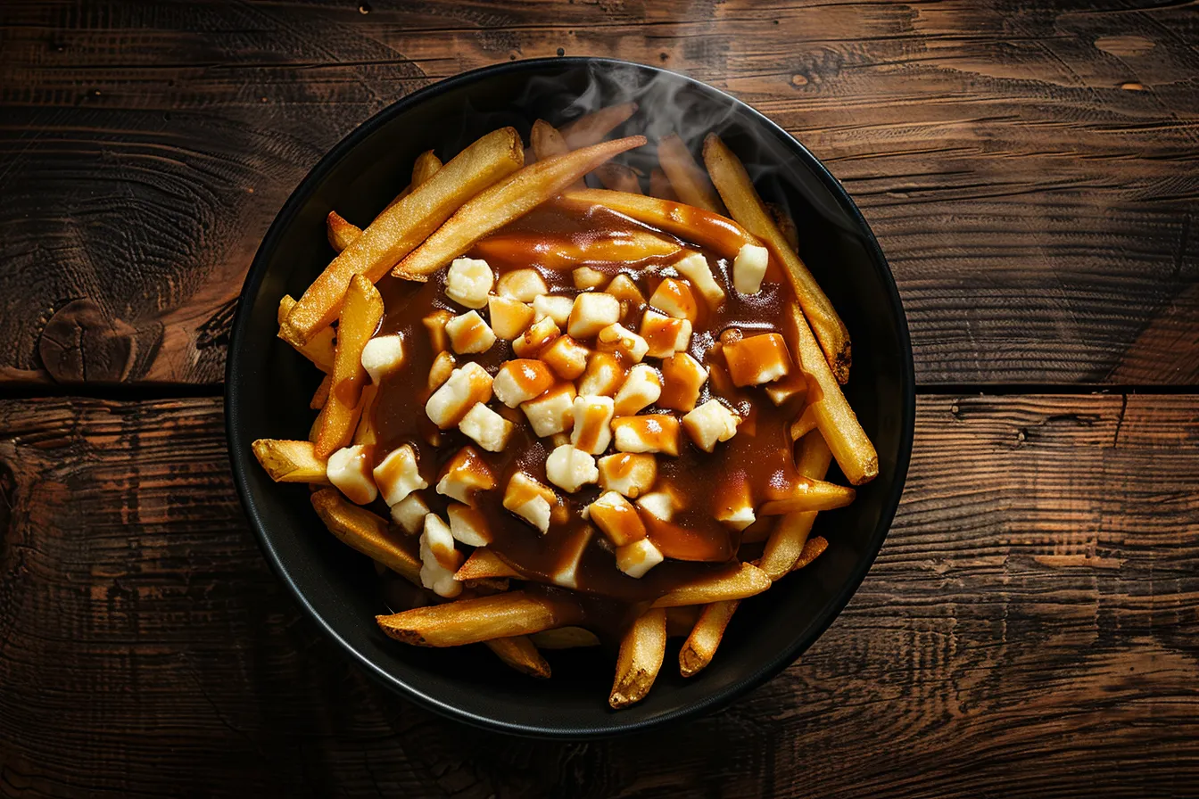 Classic poutine — golden fries topped with fresh cheese curds and rich brown gravy, Canada's most iconic comfort food
