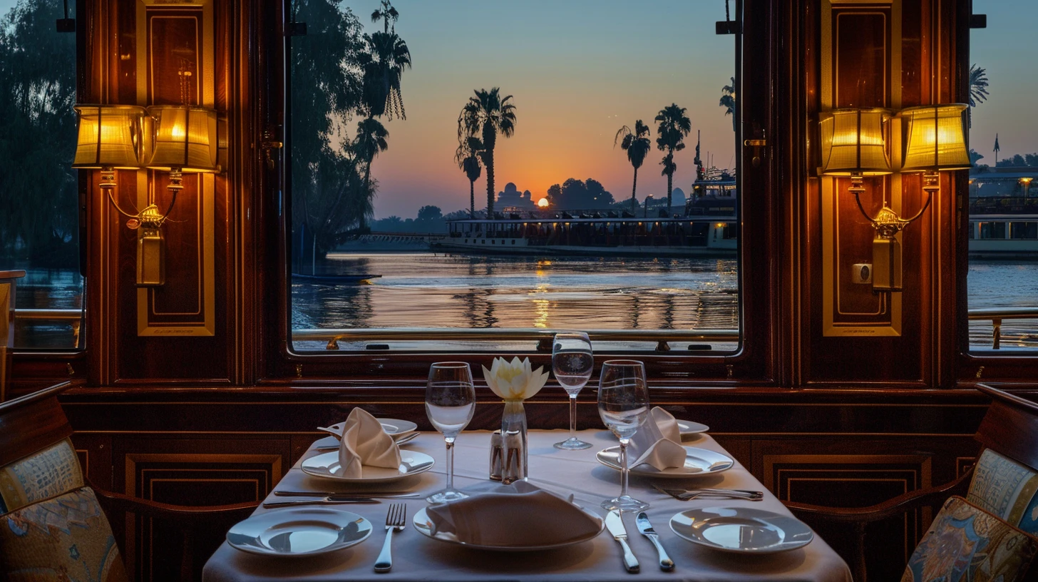 Nile cruise dining — captive-dining model requiring 30+ day advance-notice protocol