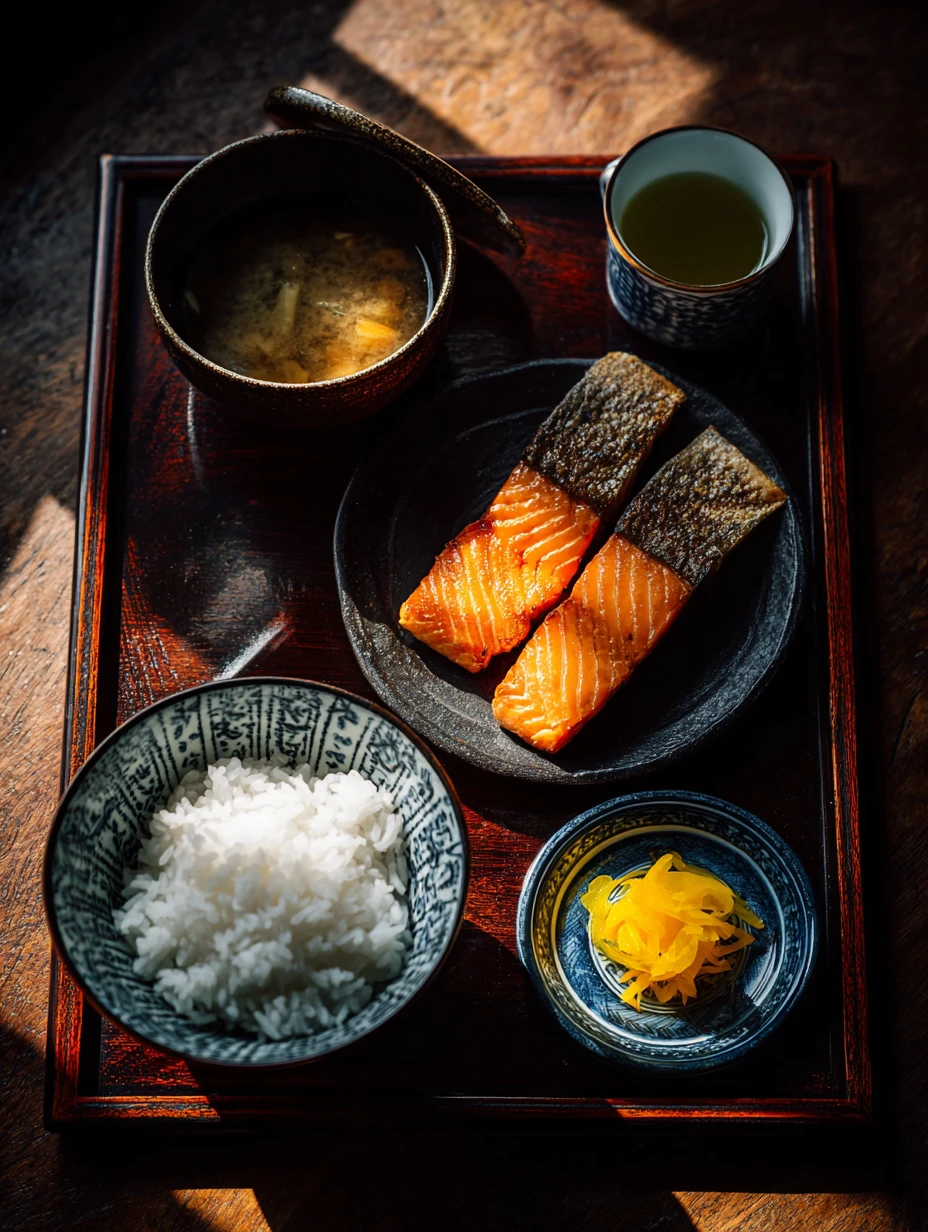 Traditional Japanese set meal with miso soup &mdash; dashi, soy, and wheat are hidden structural allergens