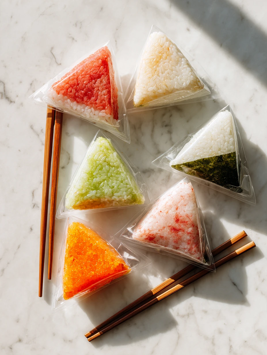 Japanese convenience store konbini shelves with allergen-labeled onigiri &mdash; safest food option for allergic travelers in Japan