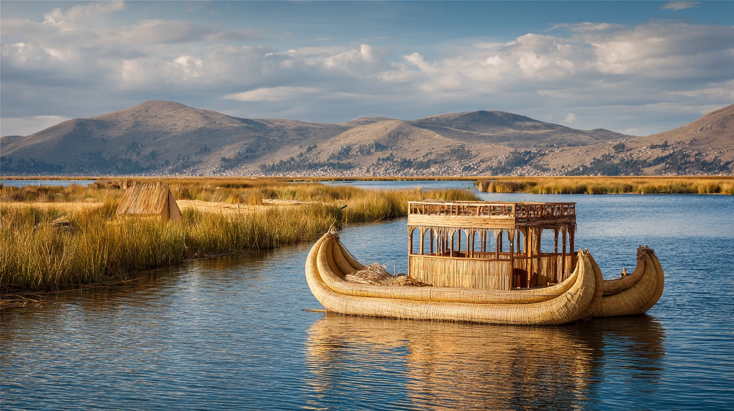 The Uros floating reed islands on Lake Titicaca near Puno — handwoven totora-reed platforms of the Aymara and Quechua highlands at 3,800 metres, the cultural counterpoint to Peru's coast and the altitude context that complicates any allergic-reaction response far from advanced care