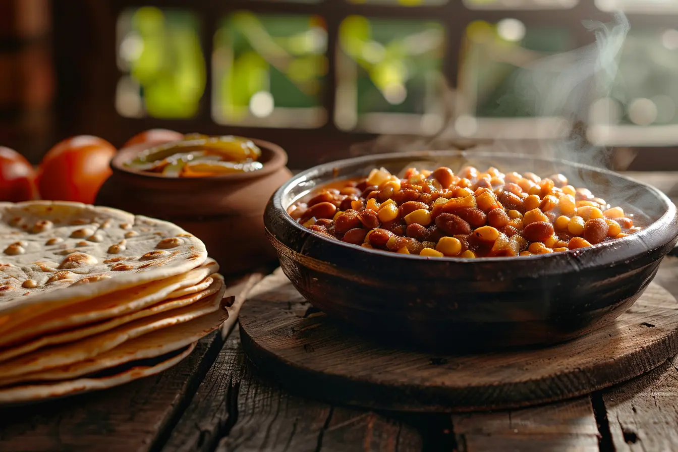Traditional Mexican frijoles refritos in a clay cazuela — manteca de cerdo the primary hidden allergen vehicle