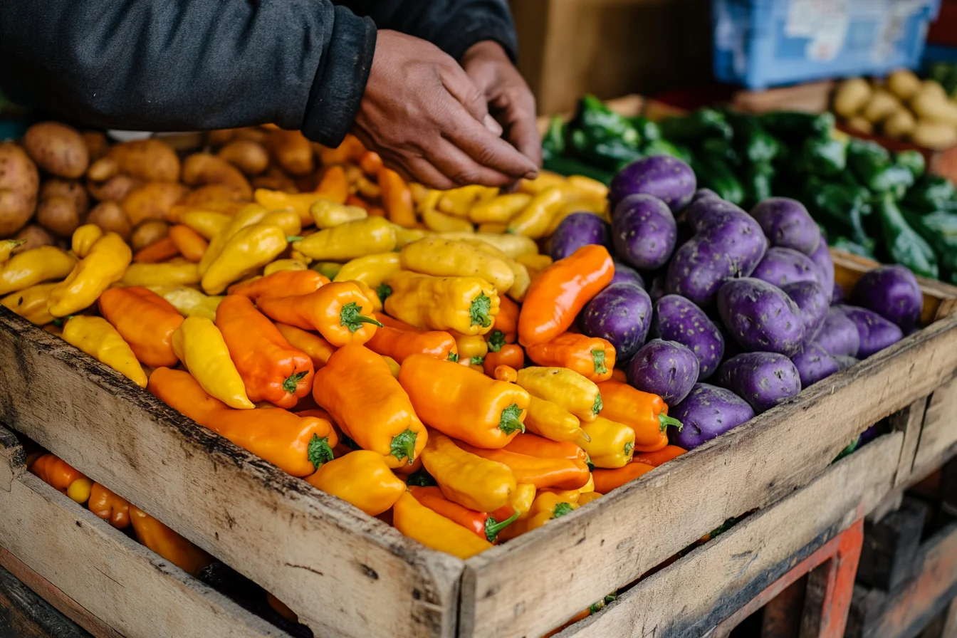 Lima Surquillo market with ají amarillo peppers — the primary hidden allergen vehicle in Peruvian cuisine