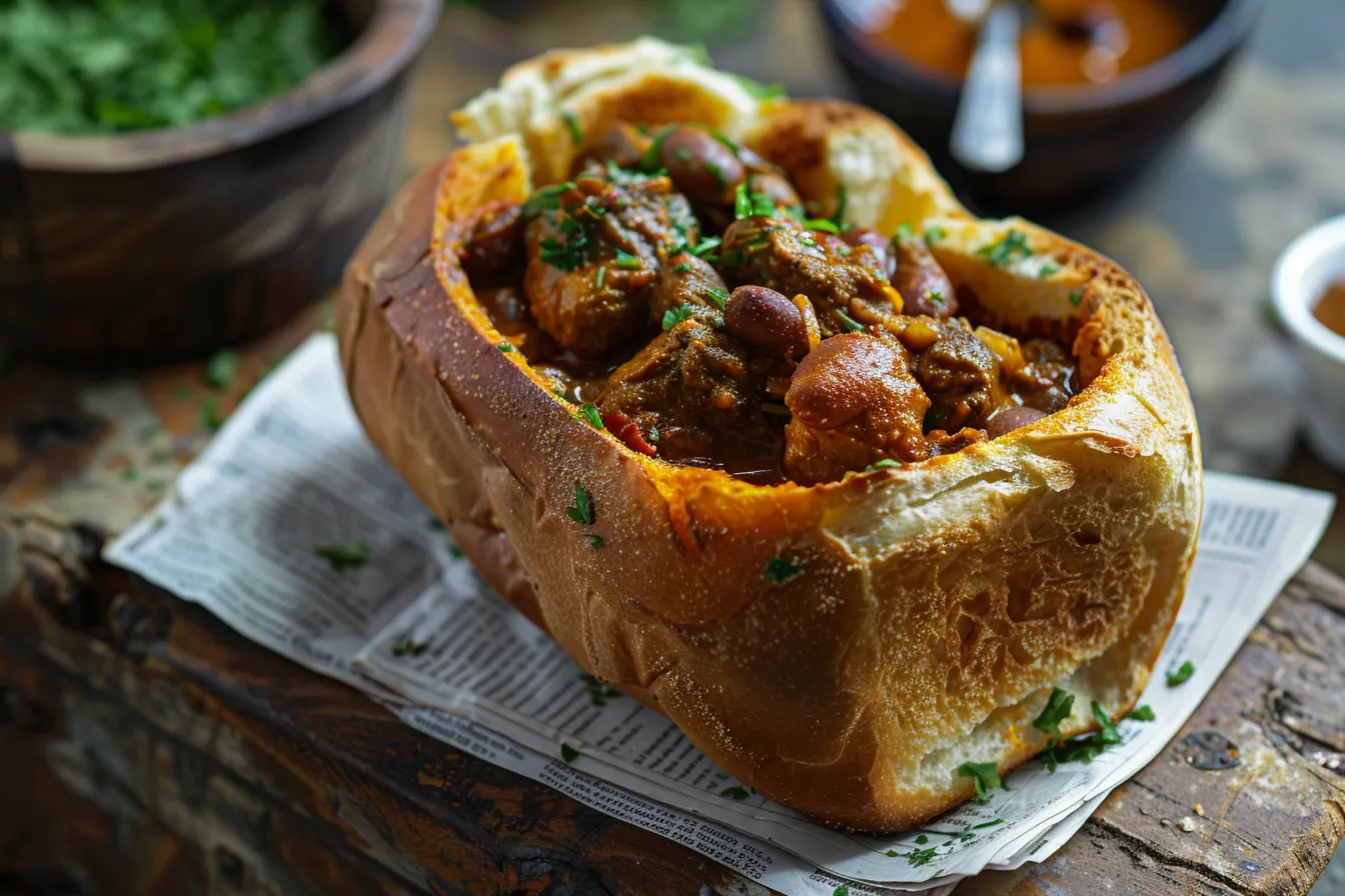 Durban bunny chow — hollowed bread loaf filled with curry, KwaZulu-Natal